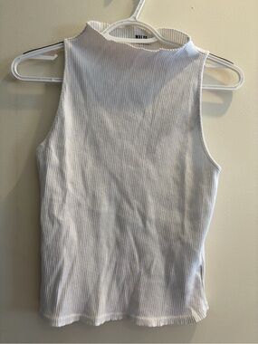 Anthropologie White Ribbed High-Neck Tank